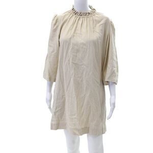 G. Womens 3/4 Sleeve Mock Neck Mini Linen Shift Dress Beige Size 2